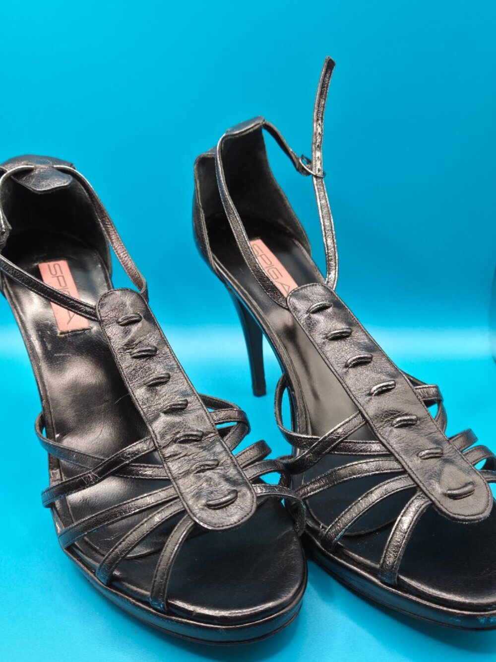 Spiga Black Leather Hight Heel  Strappy Sandals Size 10 Made in Italy - Picture 14 of 15